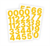 Cijfer stickers / Plaknummers - Stickervellen Set - Geel - 5cm hoog - Geschikt voor binnen en buiten - Standaard lettertype - Mat