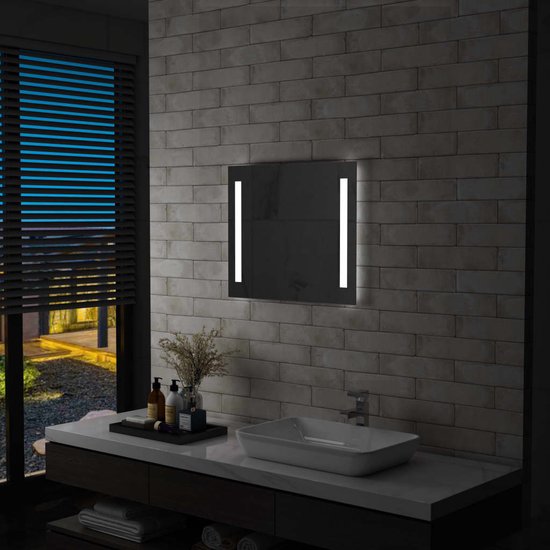 The Living Store Miroir de salle de bain éclairage LED- 60 x 50 cm - Argent