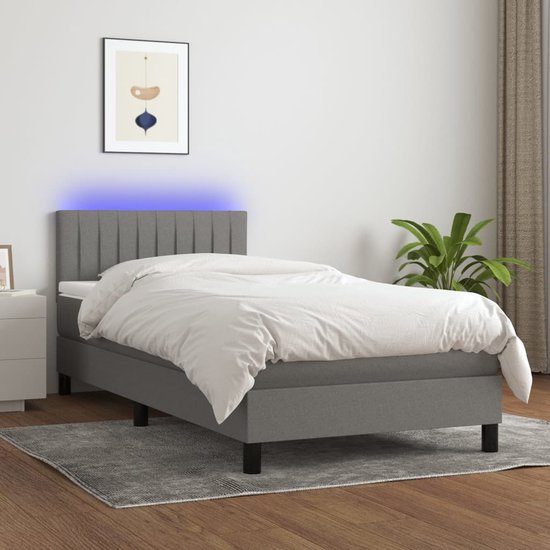 The Living Store Boxspring Dark Grey 203x100x78/88 cm - LED Bed with Breathable - Durable Fabric - Adjustable Headboard - Colorful LED Lighting - Pocket Spring Mattress - Skin-friendly Topper