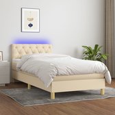 The Living Store Boxspring Bed - Crème - 203 x 80 x 78/88 cm - Inclusief matras en LED