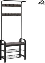 MIRA Home - Garderoberek - Kapstok met zitbank en schoenenrek - Multifuctioneel - Industrieel - Donkergrijs/Zwart- 72x33,7x183