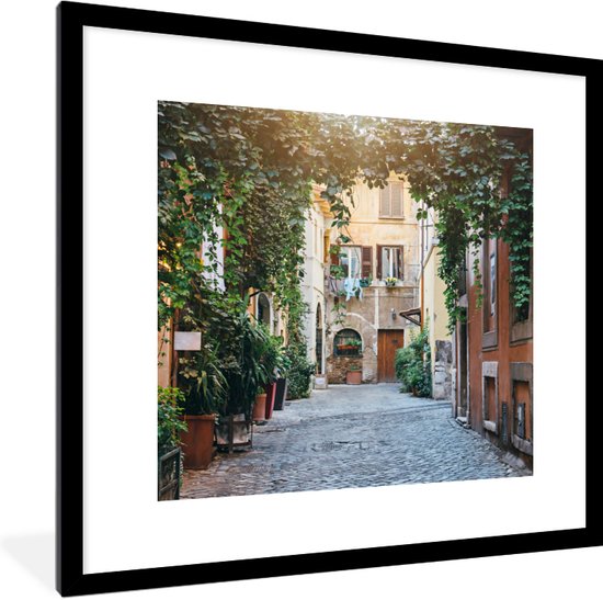 Fotolijst incl. Poster - Italië - Straat - Klimop - 40x40 cm - Posterlijst