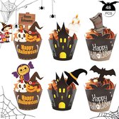 Halloween papieren cupcake-toppers, 48 stuks Halloween cupcake-toppers, picks Halloween cupcake-toppers en wrappers, voor Halloween decoraties, themafeest, kinderen, verjaardagsfeest - Halloween