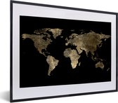 Fotolijst incl. Poster - Wereldkaart - Goud - Zwart - Aarde - Luxe - 60x40 cm - Posterlijst