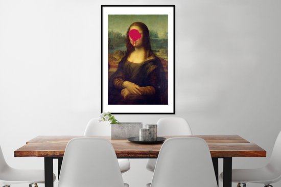 Fotolijst incl. Poster - Mona Lisa - Leonardo da Vinci - Roze - 60x90 cm - Posterlijst - PosterMonkey