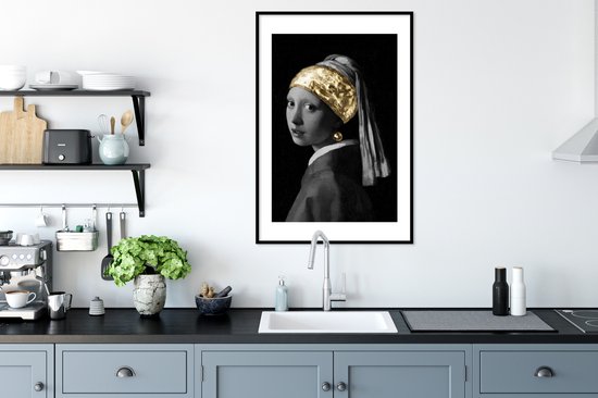 Fotolijst incl. Poster - Meisje met de parel - Johannes Vermeer - Goud - 60x90 cm - Posterlijst