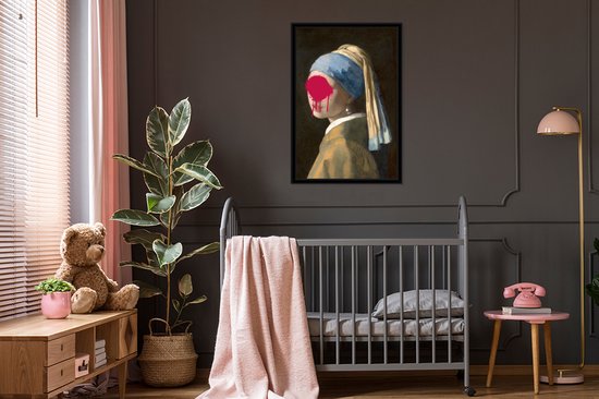Fotolijst incl. Poster - Meisje met de parel - Johannes Vermeer - Roze - 60x90 cm - Posterlijst - PosterMonkey