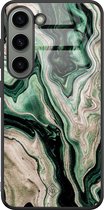Casimoda® hoesje - Geschikt voor Samsung Galaxy S23 - Groen marmer / Marble - Luxe Hard Case Zwart - Backcover telefoonhoesje - Groen