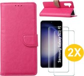 Hoesje Geschikt Voor Samsung Galaxy S23 FE hoesje bookcase Pink Met screenprotector / 2X Beschermglas