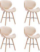 The Living Store Chaises de salle à manger - Set de 4 - Revêtement crème - Structure marron clair - 50 x 50 x 81 cm - Bois courbé