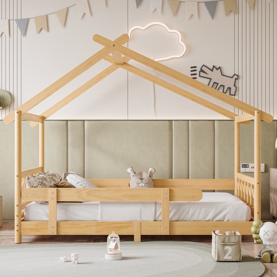 Cadre de lit Montessori - Lit maison en bois avec barrière de protection  contre les... | bol