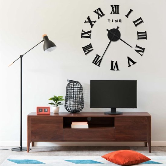 The Living Store Horloge murale 3D moderne XXL 100 cm noir - Klok | bol.com