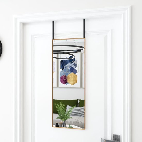 The Living Store Deurspiegel - Goud - 30 x 80 cm - Aluminium frame - In hoogte verstelbaar
