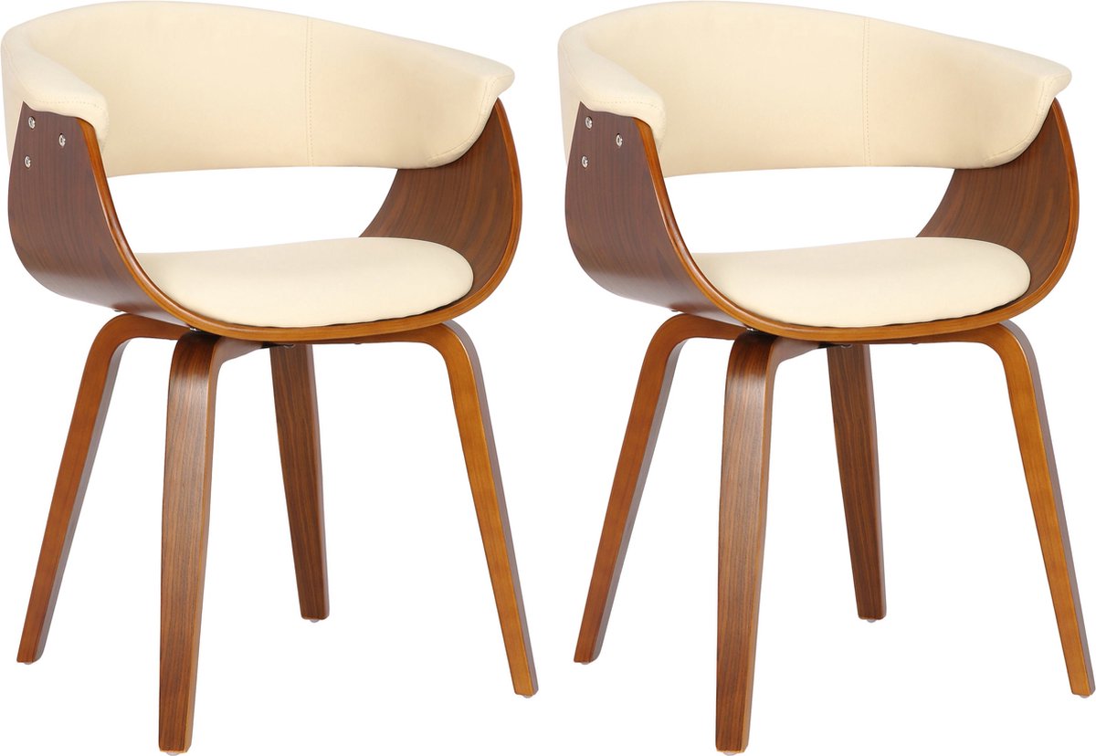 CLP Bruce Set van 2 Eetkamerstoelen - Met armleuning - Kunstleer - creme