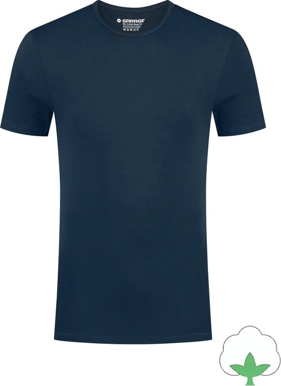 Garage 0221- Bio-Cotton Bodyfit 2-pack T-shirt ronde hals korte mouw navy M 95% organisch katoen 5% elastan