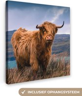 Peinture sur toile Highlander écossais - Berg - Water - Nature - Vache - 20x20 cm - Décoration murale