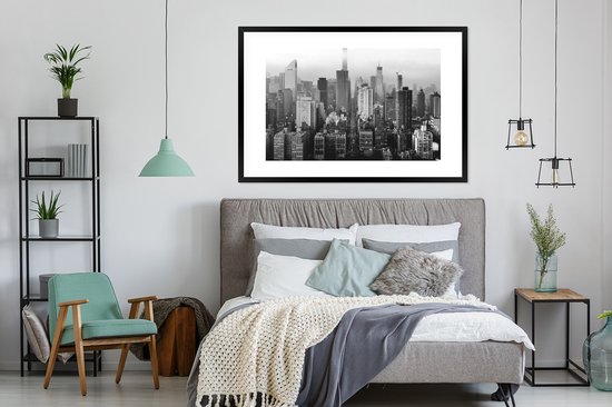 Fotolijst incl. Poster Zwart Wit- Skyline van New York - zwart wit - 120x80 cm - Posterlijst