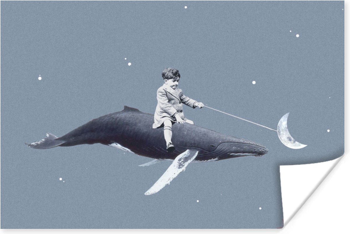Poster Ruimte - Jongen - Maan - Walvis - 30x20 cm