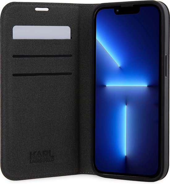 Étui iPhone 14 Pro Bookcase hoesje - Karl Lagerfeld - Zwart uni - Similicuir