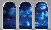 Fotobehang - Vlies Behang - 3D Sterren en Maan door de Pilaren gezien - 208 x 146 cm