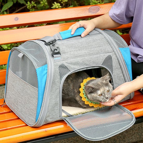 Pets Fortune Huisdiertas Reis tas schoudertas voor honden en katten | huisdier kat vervoer | kattentas draagtas transport meenemen vakantie | Vliegtuig reistas | carrier| Grijs, Blauw - Merkloos