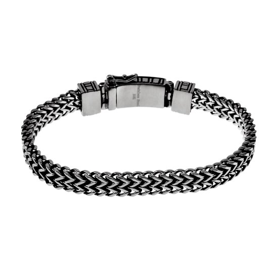 Zilveren schakelarmband met koffieboonpatroon en veerringsluiting