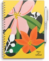 MOYU - Flower Vibes Notebook - Uitwisbaar Notitieboek A5 Hardcover - Multifunctionele pagina’s - Inclusief uitwisbare pen, houder en wisdoekje