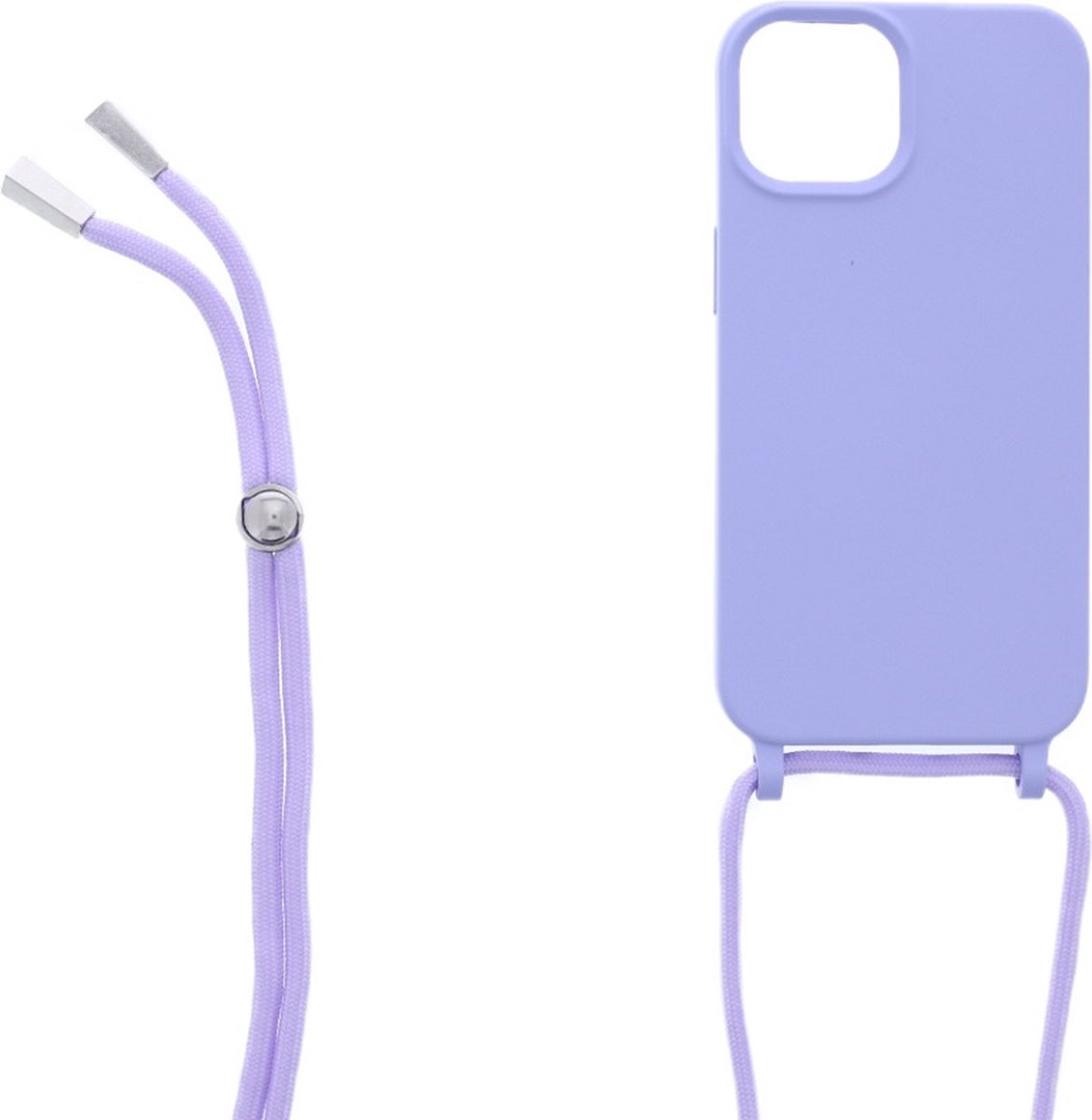 LuxeBass Siliconen hoesje met koord geschikt voor Apple iPhone 14 Plus - Paars - telefoonhoes - gsm hoes - telefoonhoesje