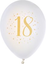 Santex verjaardag leeftijd ballonnen 18 jaar - 8x stuks - wit/goud - 23 cm - Feestartikelen