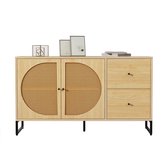 Merax Sideboard Houten Commode Kast - Dressoir met Rattan Deuren - Lichtbruin