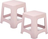 PlasticForte Keukenkrukje/opstapje - 2x - rotan - roze - kunststof - 32 x 32 x 33 cm