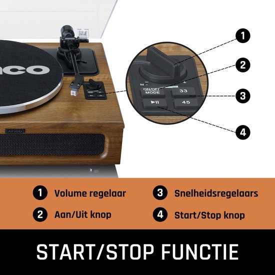 Lenco Platenspeler met Bluetooth - Vier ingebouwde Speakers 40W RMS - LS-410WA - Hout — afbeelding 5