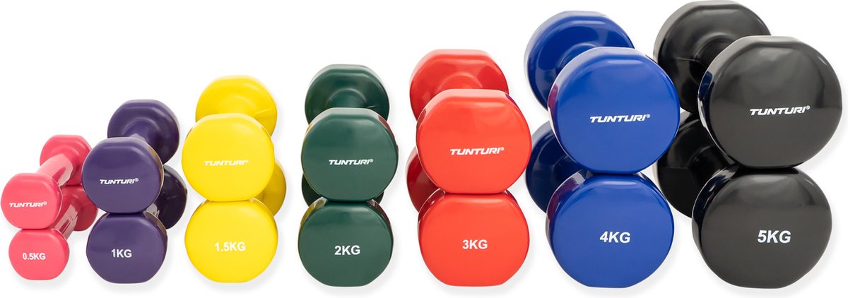 Tunturi Dumbbell set - 2 x 2,0 kg - Vinyl - Groen - incl. gratis fitness app – foto 5