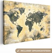 Canvas Wereldkaart - 60x40 - Wanddecoratie Wereldkaart - Grijs - Krant