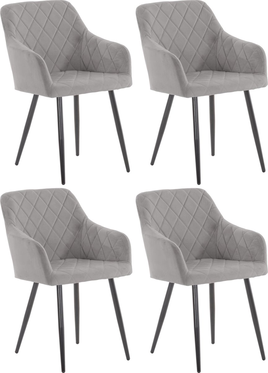 CLP Shila Set van 4 Eetkamerstoelen grijs Fluweel