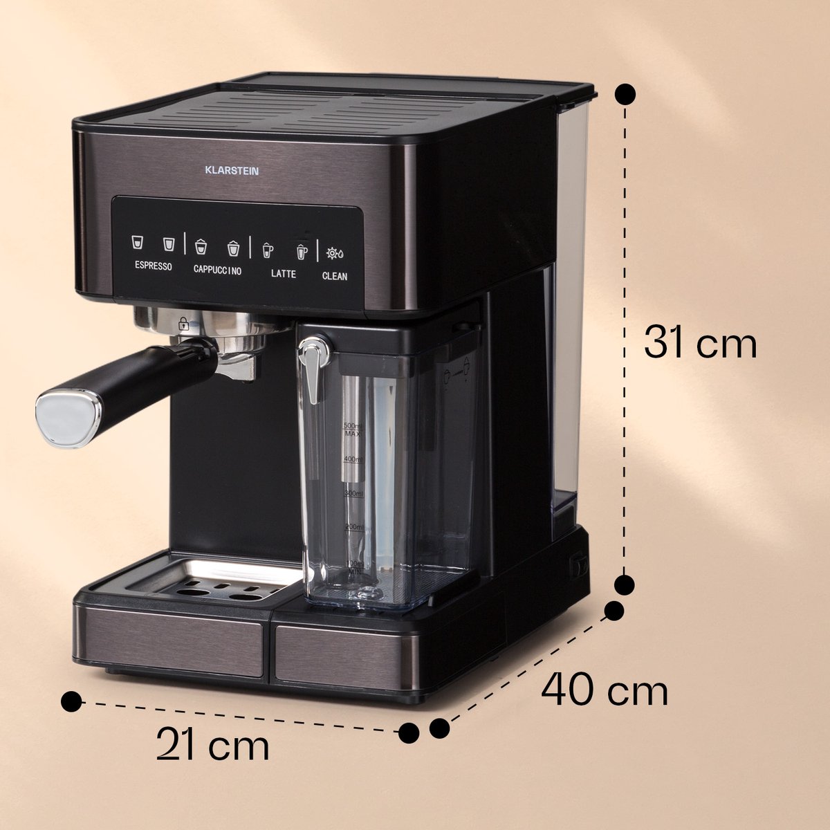 Klarstein Koffiemachine Arabica Comfort portafiltermachine 1350 watt 20 bar 1,8 liter touch control - Espressomachine - Stoompijpje LED - RVS - Coffee Machine Koffieautomaat thumbnail 2