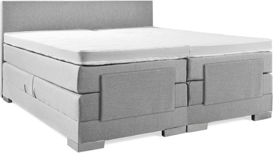 Soft bedden Elektrische Boxspring - 180x210 - Incl. Glad hoofdbord - Zilvergrijs met plint
