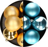 Decoris Kerstballen - 12x st - 8 cm - goud en blauw - kunststof