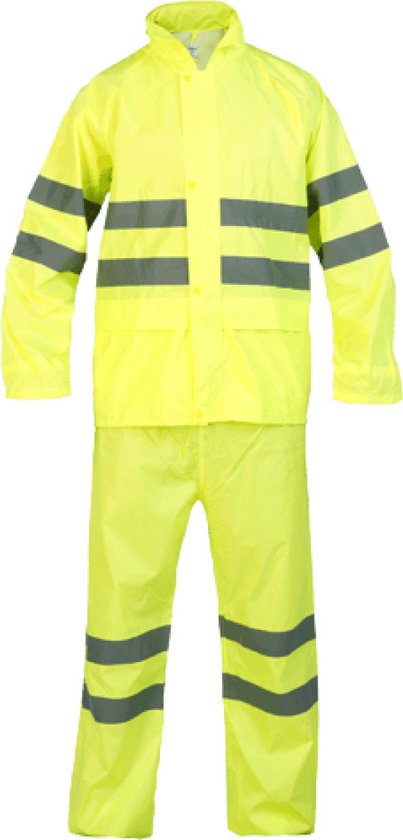 Fluor geel 2-delig regenpak met reflectie L