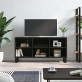 The Living Store TV-meubel Zwarte bewerkt houten tv-kast - 103.5 x 30 x 50 cm - met veel opbergruimte