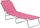 The Living Store Chaise longue pliante avec auvent - Chaise longue - 189x58x27 cm - Rose - Max - 120 kg