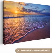 Canvas - Zee - Strand - Horizon - Zon - Schilderijen op canvas - Canvas zee - Canvas doek - 140x90 cm - Muurdecoratie - Slaapkamer