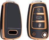 Autosleutel hoesje - TPU Sleutelhoesje - Sleutelcover - Autosleutelhoes - Geschikt voor Audi - zwart-goud - C3 - Auto Sleutel Accessoires gadgets - Kado Cadeau man - vrouw
