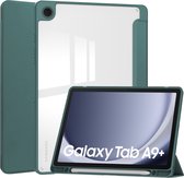 Case2go - Tablet hoes geschikt voor Samsung Galaxy Tab A9 Plus (2023) - Acrylic Trifold case met Pencil houder - Donker Groen