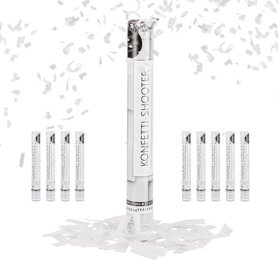 10x confetti kanon papier - party popper wit - 40 cm - bruiloft