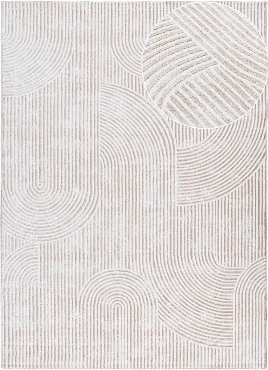 flycarpets Nara Modern Japandi Stijl Vloerkleed - Creme / Beige - Laagpolig Tapijt - 160x230 cm