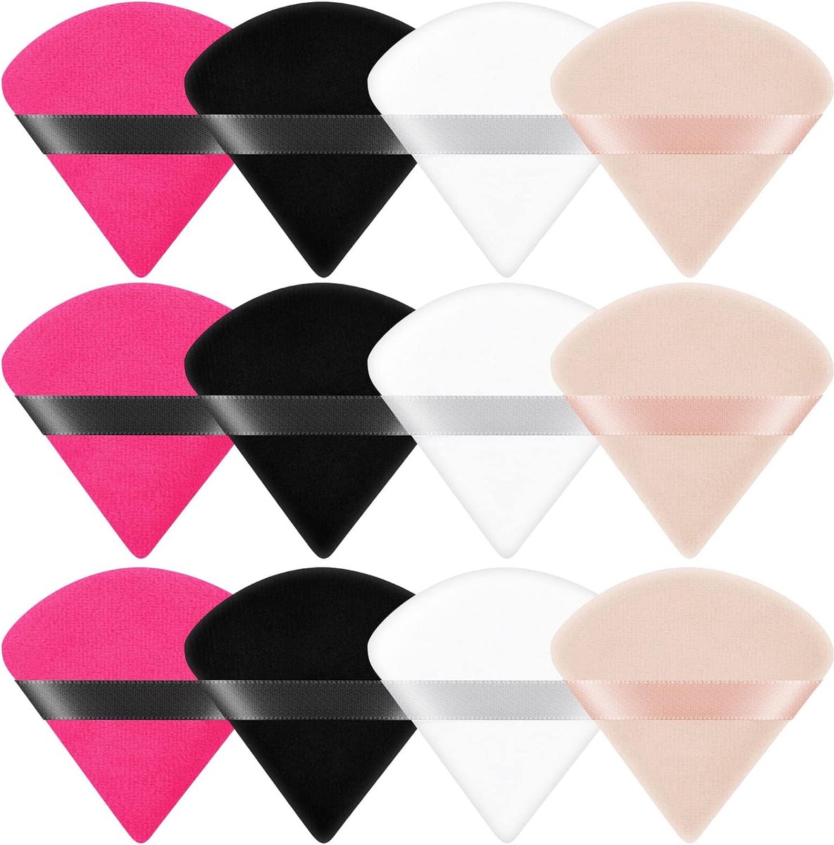 Goedkoopste 12 stuks poederdonsjes, driehoekige make-up sponsje, herbruikbare zachte poederspons, wasbaar nat en droog cosmetisch poederdonsje, gezichtspoederdonsje voor losse poeder foundation crème rouge of geperst poeder.