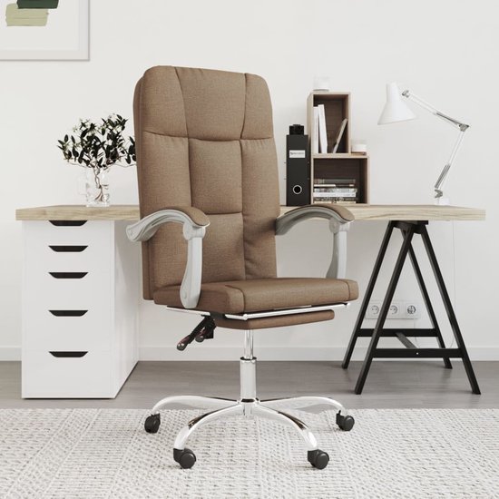 Chaise de bureau réglable The Living Store Marron - Tissu - 63x59 cm - Dossier et repose-pieds réglables - Rotation pratique à 360 degrés - Structure robuste en métal et contreplaqué