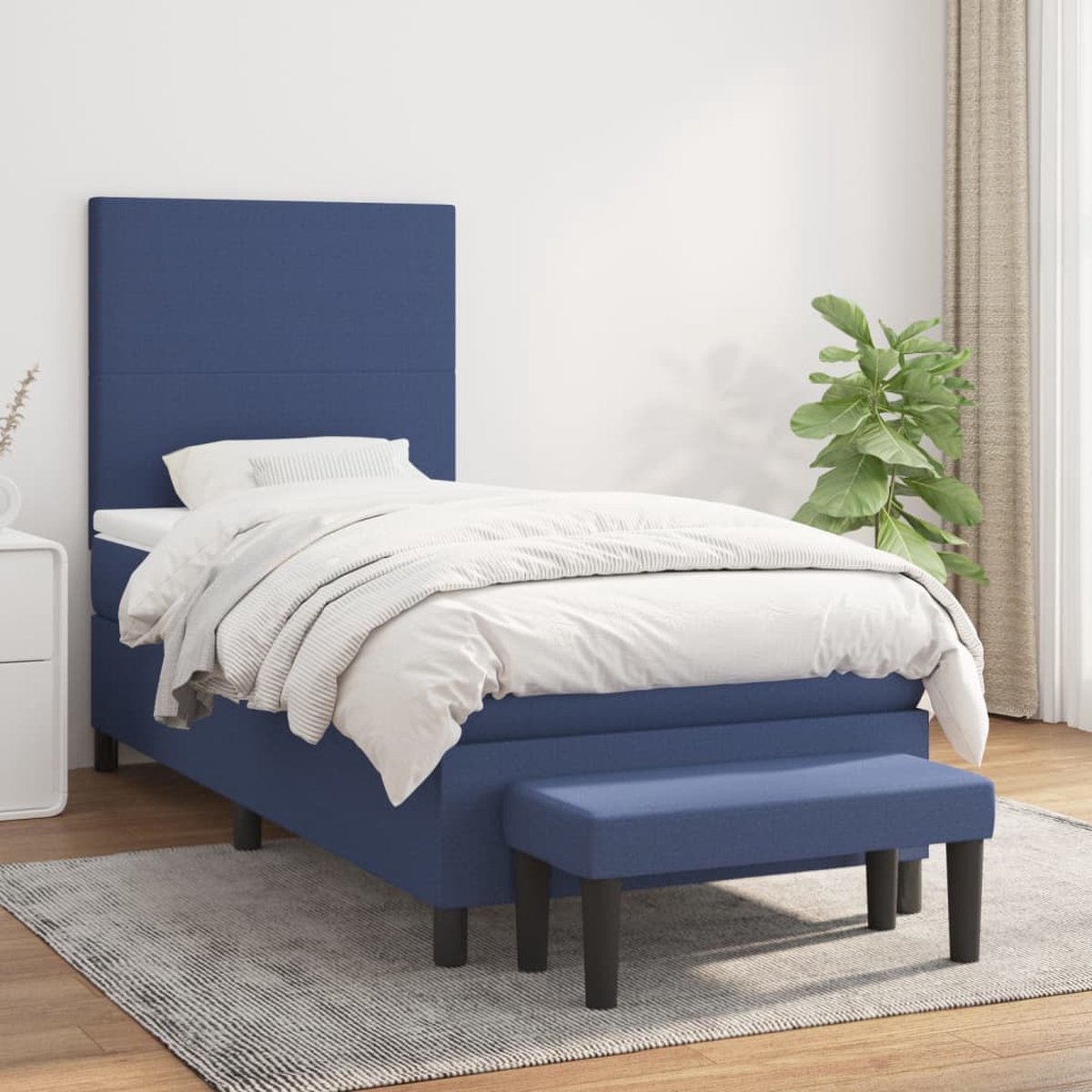 The Living Store Boxspringbed - Pocketvering - Blauw - 193 x 90 x 118/128 cm