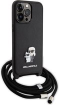 iPhone 15 Pro Backcase hoesje - Karl Lagerfeld - Effen Zwart - Kunstleer